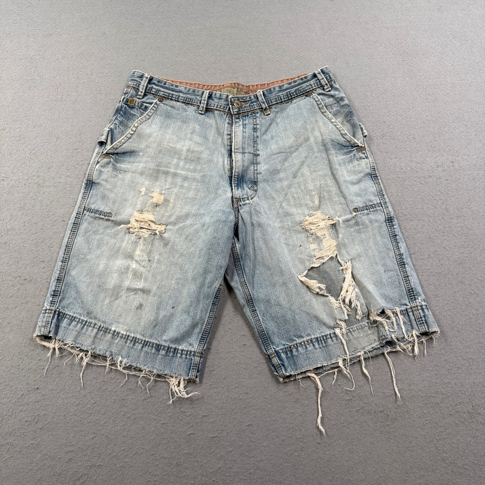 Y2K Levi's Signature Carpenter Shorts Mens 36 Blue Utility Distressed Streetwear